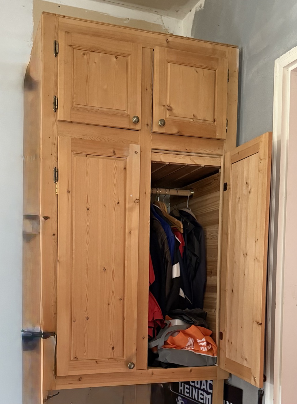 Built-in wood cabinet and shelving