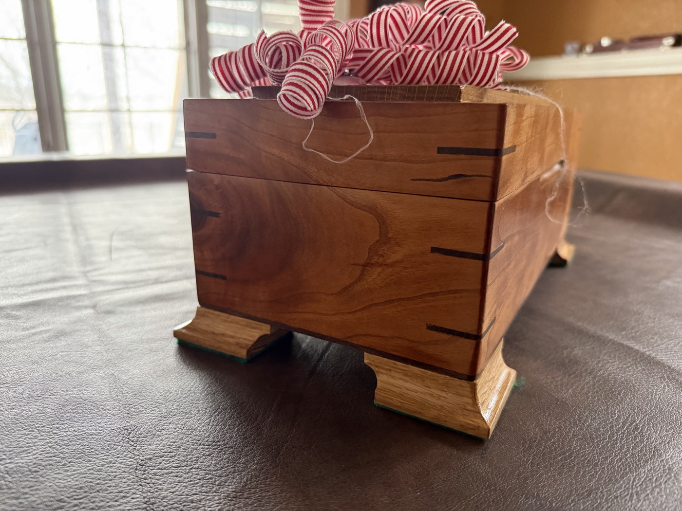 Cherry wood keepsake box with ribbon bow, gift ready
